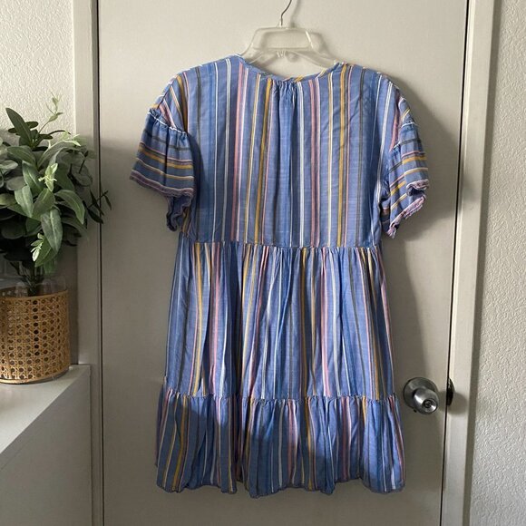 🦋 ANTHROPOLOGIE DRA Blue Tiered Stripe Mini Dress - Picture 2 of 8